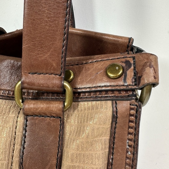 Fossil Vintage Reissue Revival Brown Metallic Leather Shoulder Bag Tote - Picture 3 of 16